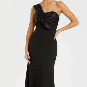 Mac Duggal One Shoulder Half Bow Draped Trumpet Gown